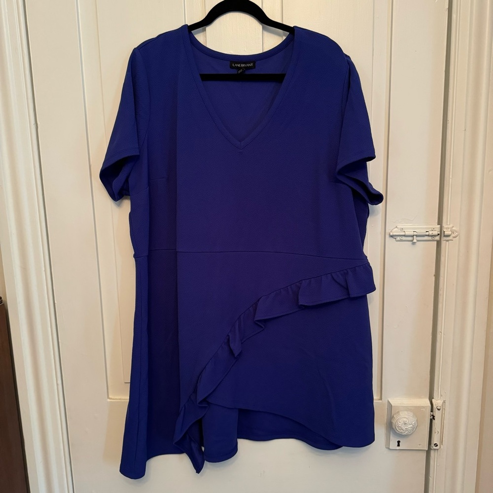 ✨lane bryant blue/purple asymmetrical ruffle sleeve long top✨